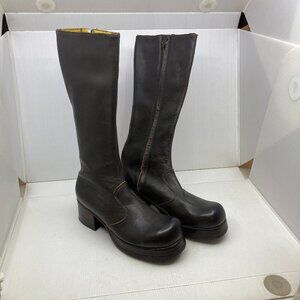 Vtg RARE 1970s brown leather platform 16" disco new condition mens boots sz 8